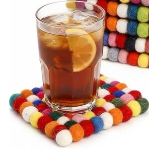 Colorful Felt Ball Coasters/Trivets Set of 6 - Multicolor - NEW